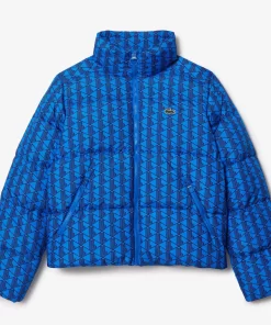 Lacoste Jackets & Coats-Hooded Monogram Print Puffer Jacket With Puffed Croc At Back