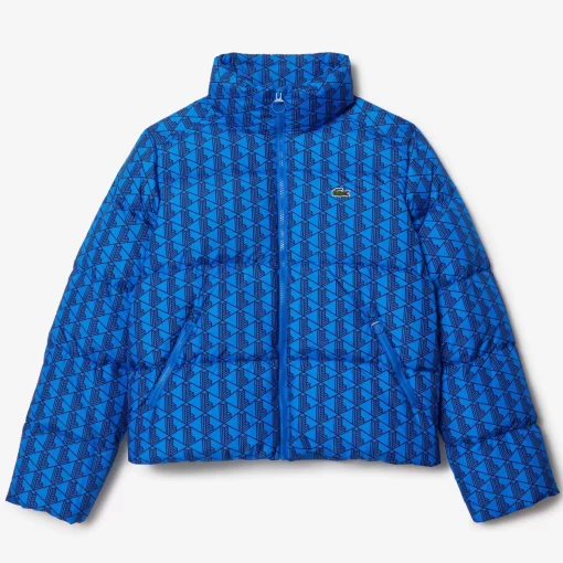 Lacoste Jackets & Coats-Hooded Monogram Print Puffer Jacket With Puffed Croc At Back