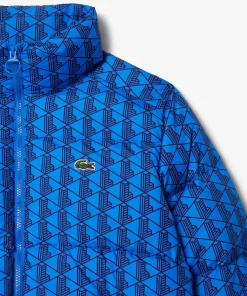 Lacoste Jackets & Coats-Hooded Monogram Print Puffer Jacket With Puffed Croc At Back