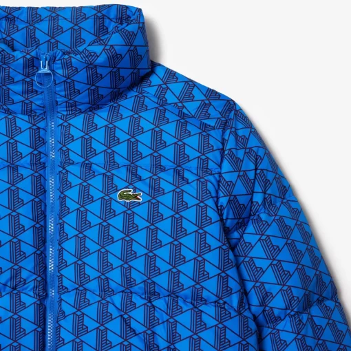 Lacoste Jackets & Coats-Hooded Monogram Print Puffer Jacket With Puffed Croc At Back