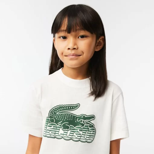 Lacoste Girl Clothing-Kids' Contrast Print Organic Cotton T-Shirt