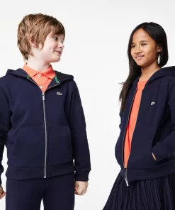 Lacoste Girl Clothing-Kids' Kangaroo Pocket Hooded Zippered Sweatshirt