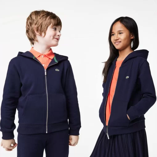 Lacoste Girl Clothing-Kids' Kangaroo Pocket Hooded Zippered Sweatshirt