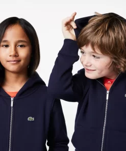 Lacoste Girl Clothing-Kids' Kangaroo Pocket Hooded Zippered Sweatshirt