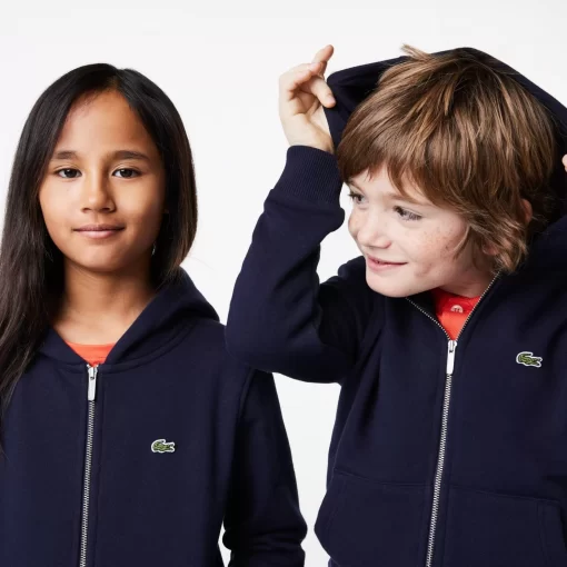 Lacoste Girl Clothing-Kids' Kangaroo Pocket Hooded Zippered Sweatshirt