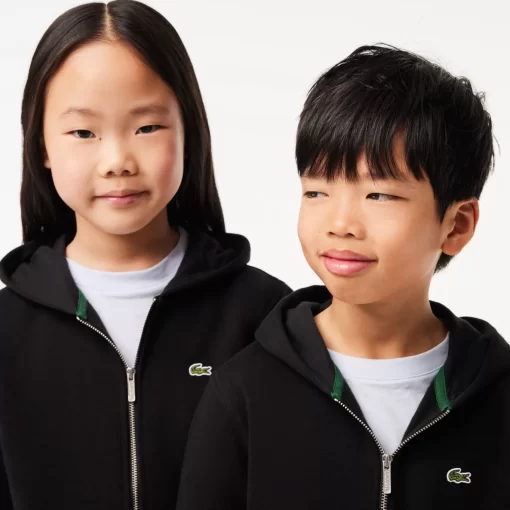 Lacoste Girl Clothing-Kids' Kangaroo Pocket Hooded Zippered Sweatshirt