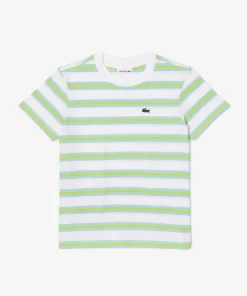 Lacoste Girl Clothing-Kids' Stripe Print Cotton Jersey T-Shirt