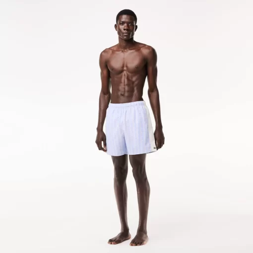 Lacoste Swimwear- Mid Length Monogram Print Swim Trunks