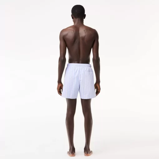 Lacoste Swimwear- Mid Length Monogram Print Swim Trunks