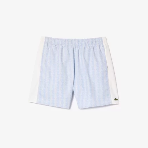 Lacoste Swimwear- Mid Length Monogram Print Swim Trunks