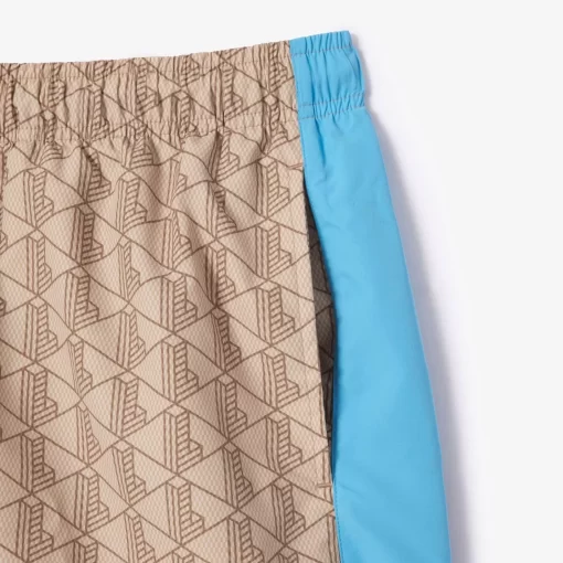 Lacoste Swimwear- Mid Length Monogram Print Swim Trunks