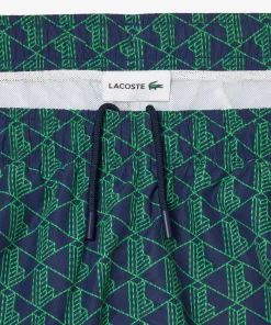 Lacoste Swimwear- Mid Length Monogram Print Swim Trunks