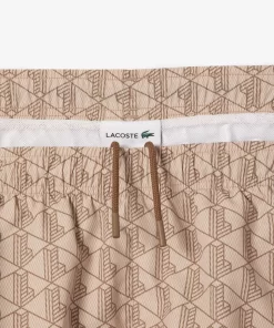 Lacoste Swimwear- Mid Length Monogram Print Swim Trunks