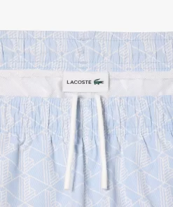 Lacoste Swimwear- Mid Length Monogram Print Swim Trunks