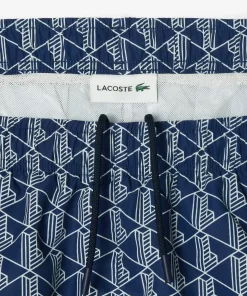 Lacoste Swimwear- Mid Length Monogram Print Swim Trunks