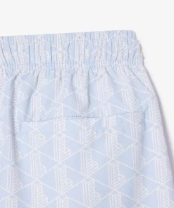 Lacoste Swimwear- Mid Length Monogram Print Swim Trunks