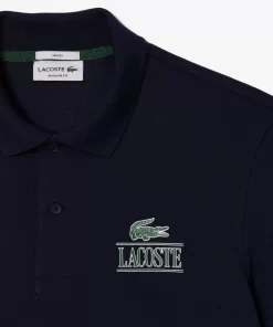 Lacoste Polo Shirts- Signature Print Stretch Pique Polo Shirt