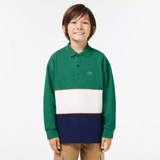 Lacoste Boy Clothing-Long Sleeve Cotton Pique Colourblock Polo Shirt