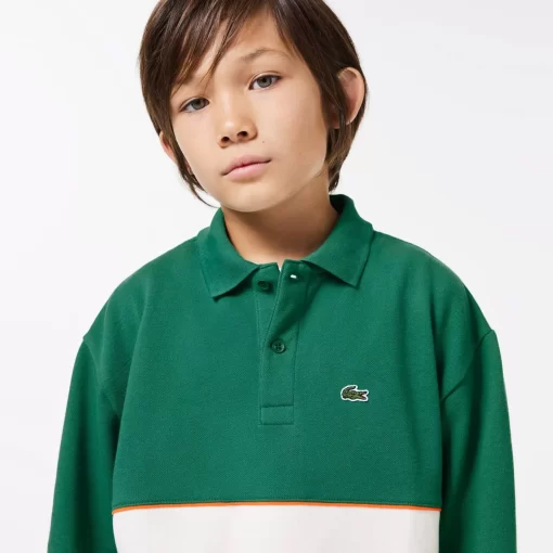 Lacoste Boy Clothing-Long Sleeve Cotton Pique Colourblock Polo Shirt