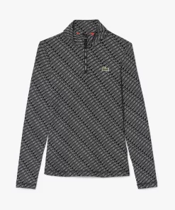 Lacoste Polo Shirts-Long Sleeved Logo Print Zip Neck Polo Shirt