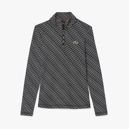 Lacoste Polo Shirts-Long Sleeved Logo Print Zip Neck Polo Shirt