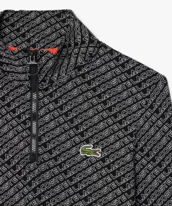 Lacoste Polo Shirts-Long Sleeved Logo Print Zip Neck Polo Shirt