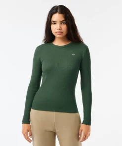 Lacoste T-Shirts-Long Sleeved Ribbed Cotton T-Shirt