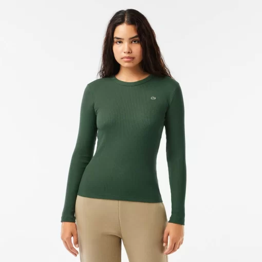 Lacoste T-Shirts-Long Sleeved Ribbed Cotton T-Shirt