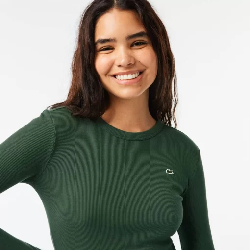 Lacoste T-Shirts-Long Sleeved Ribbed Cotton T-Shirt