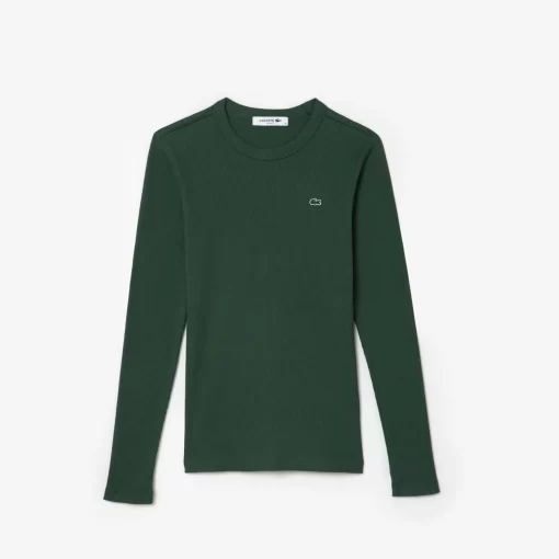 Lacoste T-Shirts-Long Sleeved Ribbed Cotton T-Shirt