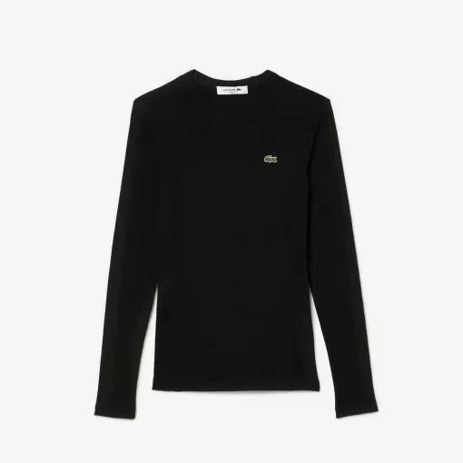 Lacoste T-Shirts-Long Sleeved Ribbed Cotton T-Shirt