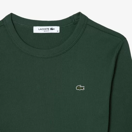 Lacoste T-Shirts-Long Sleeved Ribbed Cotton T-Shirt