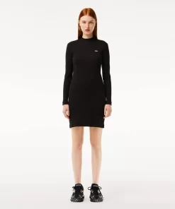 Lacoste Dresses & Skirts-Long Sleeved Slim Fit Ribbed Cotton Dress