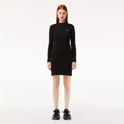 Lacoste Dresses & Skirts-Long Sleeved Slim Fit Ribbed Cotton Dress