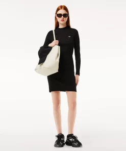 Lacoste Dresses & Skirts-Long Sleeved Slim Fit Ribbed Cotton Dress