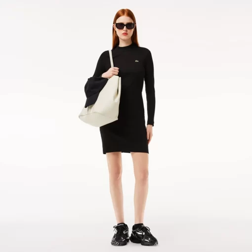 Lacoste Dresses & Skirts-Long Sleeved Slim Fit Ribbed Cotton Dress