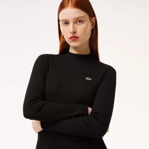 Lacoste Dresses & Skirts-Long Sleeved Slim Fit Ribbed Cotton Dress