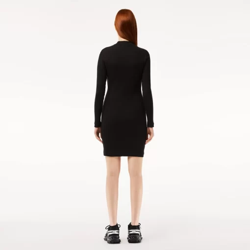 Lacoste Dresses & Skirts-Long Sleeved Slim Fit Ribbed Cotton Dress