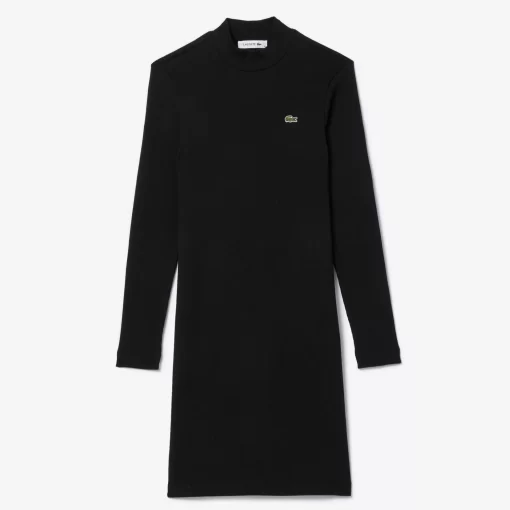 Lacoste Dresses & Skirts-Long Sleeved Slim Fit Ribbed Cotton Dress