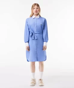 Lacoste Dresses & Skirts-Long Sleeved Striped Cotton Poplin Dress