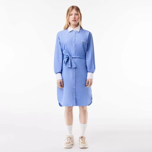 Lacoste Dresses & Skirts-Long Sleeved Striped Cotton Poplin Dress