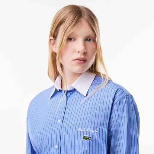 Lacoste Dresses & Skirts-Long Sleeved Striped Cotton Poplin Dress