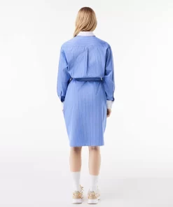 Lacoste Dresses & Skirts-Long Sleeved Striped Cotton Poplin Dress