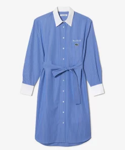 Lacoste Dresses & Skirts-Long Sleeved Striped Cotton Poplin Dress