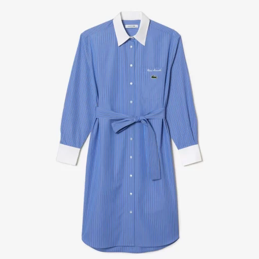 Lacoste Dresses & Skirts-Long Sleeved Striped Cotton Poplin Dress