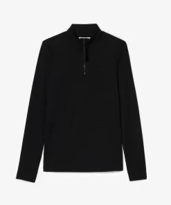 Lacoste Polo Shirts-Long Sleeved Zip Neck Rib Knit Polo Shirt