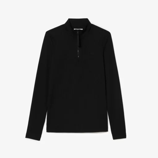 Lacoste Polo Shirts-Long Sleeved Zip Neck Rib Knit Polo Shirt