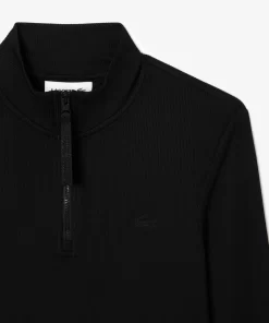 Lacoste Polo Shirts-Long Sleeved Zip Neck Rib Knit Polo Shirt