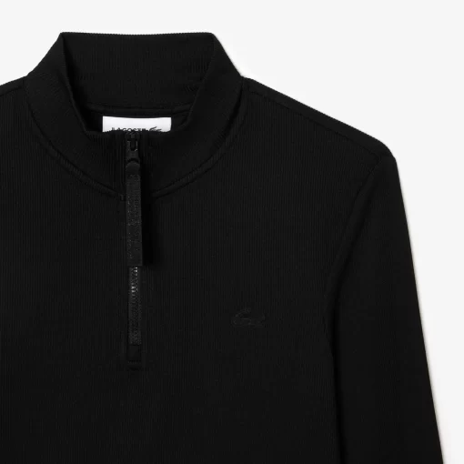 Lacoste Polo Shirts-Long Sleeved Zip Neck Rib Knit Polo Shirt