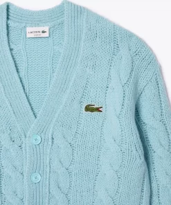 Lacoste Knitwear-Loose Fit Cable Knit Striped Cardigan